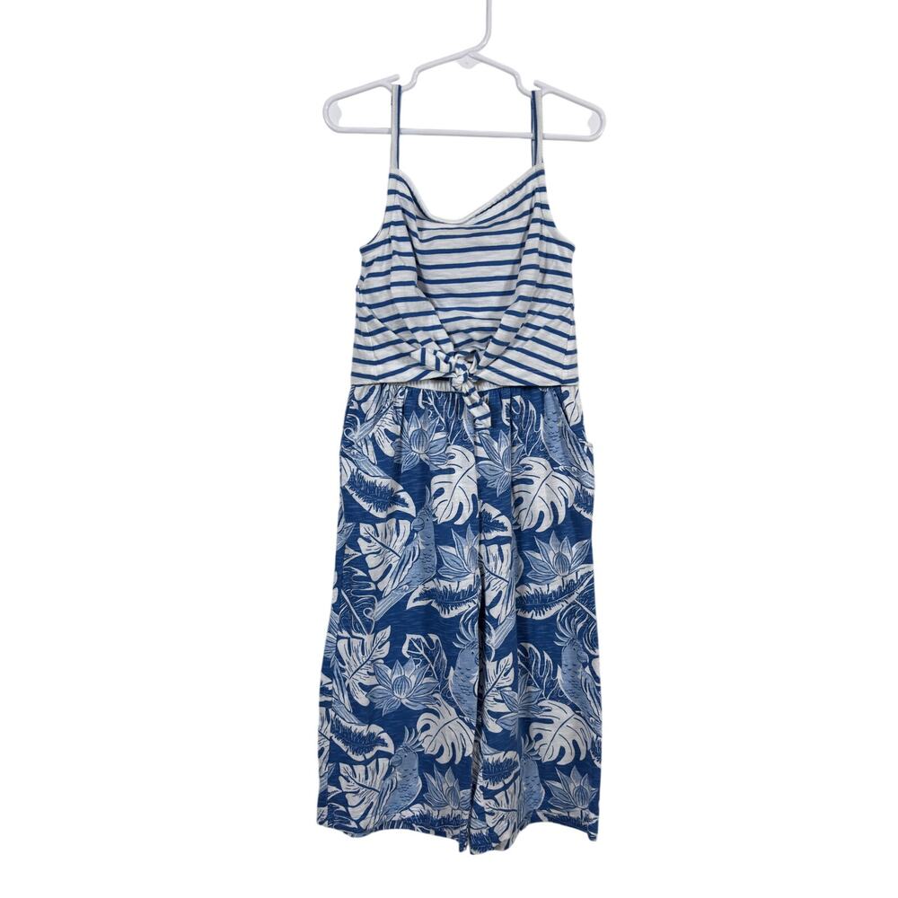Boden Jumpsuit Girls 6-7 Year Blue White Horizontal Striped Sleeveless Tie Front